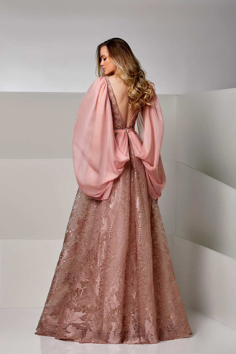 Modessa Couture M20208 A Line Long Lace Floral Formal Evening Dress