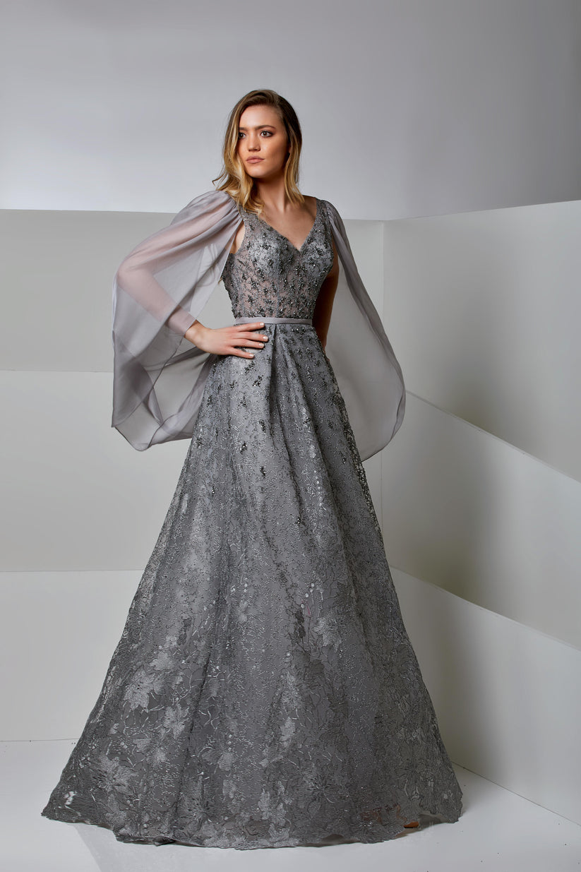 Modessa Couture M20208 A Line Long Lace Floral Formal Evening Dress