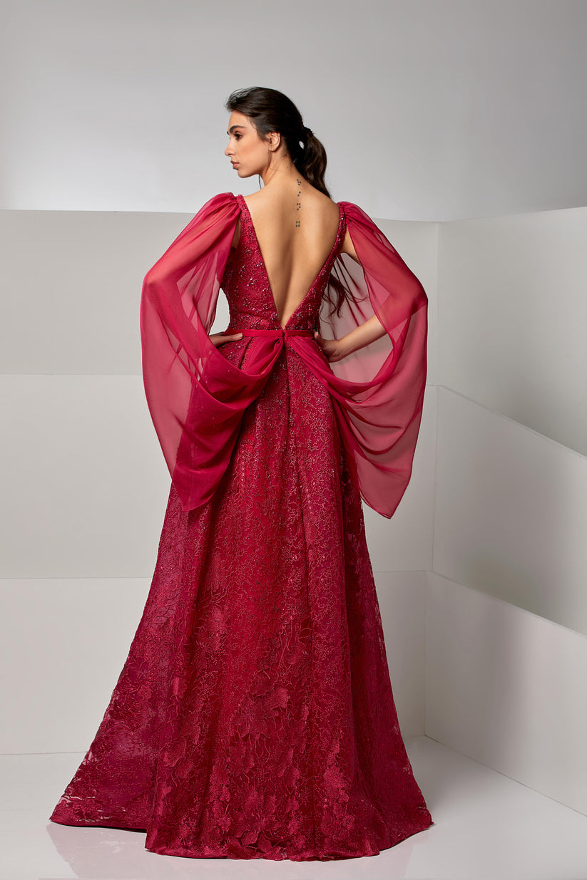 Modessa Couture M20208 A Line Long Lace Floral Formal Evening Dress
