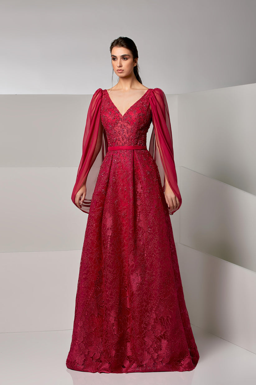 Modessa Couture M20208 A Line Long Lace Floral Formal Evening Dress