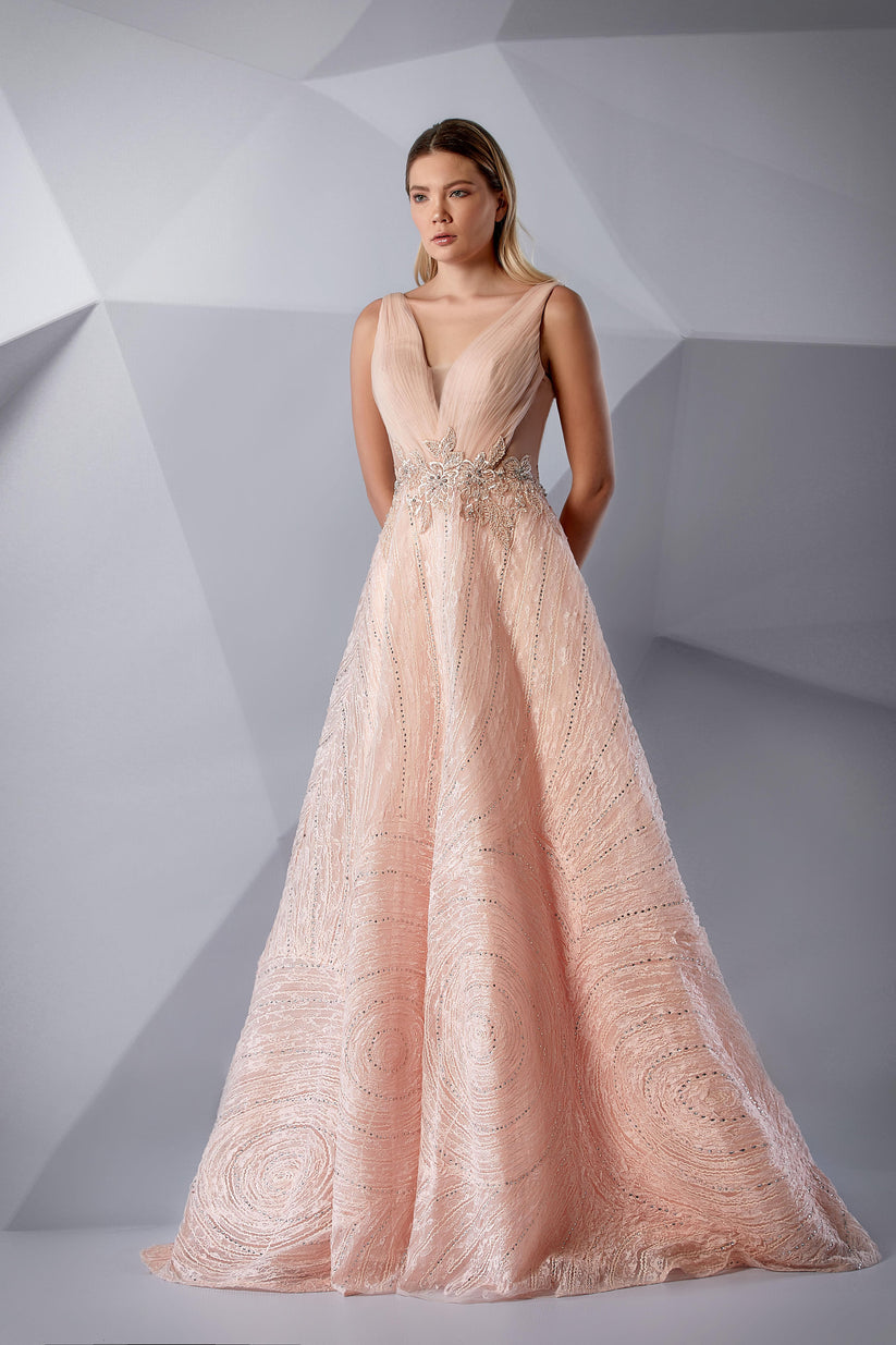 Modessa Couture M20211 Long Pleated Formal Evening Dress