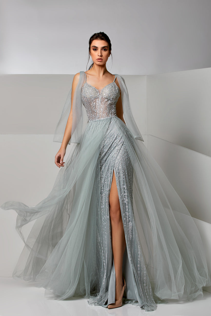 Modessa Couture M20231 Long Slit Formal Beaded Mermaid Prom Dress