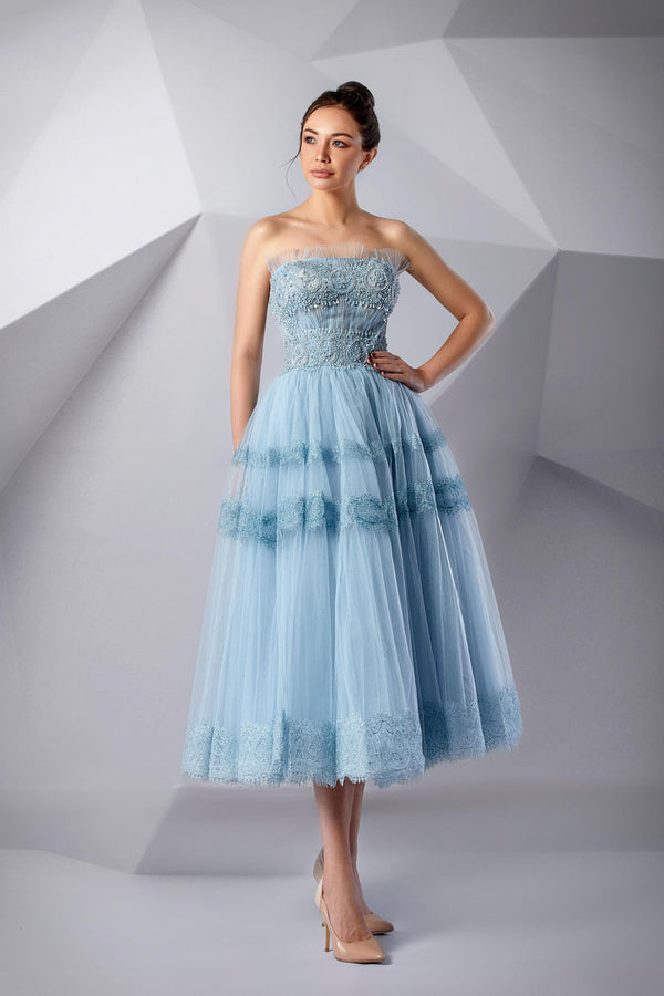 Modessa Couture M20242 Formal Tea Length Beaded Prom Dress