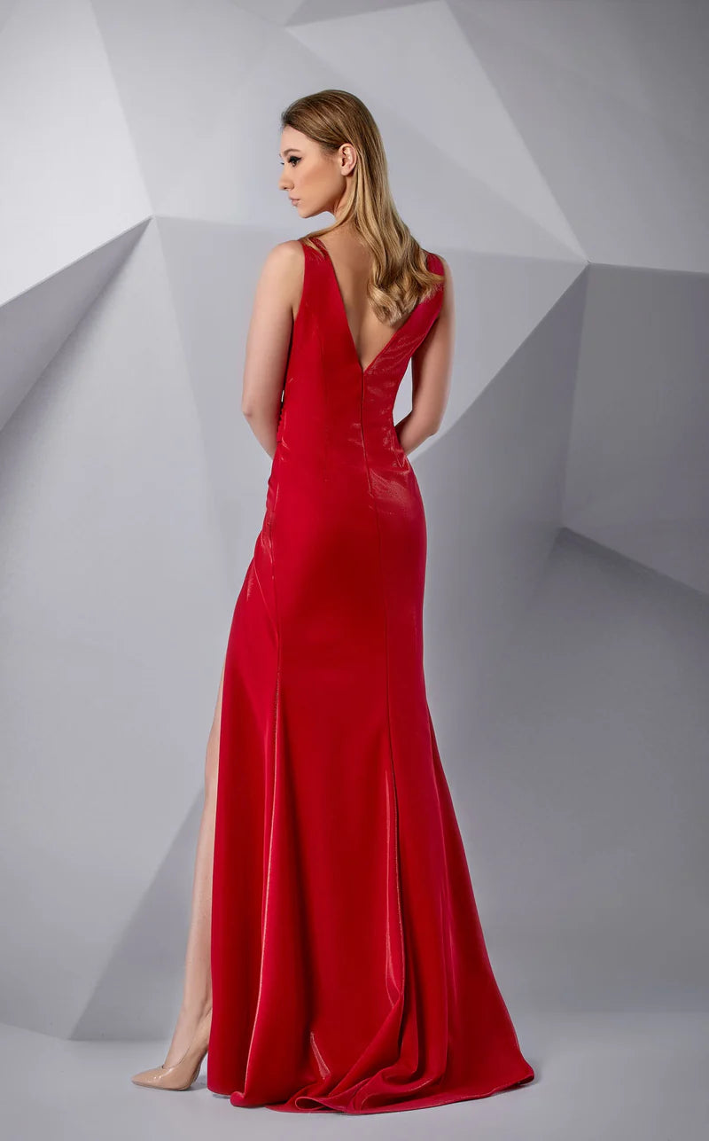 Prom Dresses Long Slit Formal Pleated Prom Dress High Risk Red