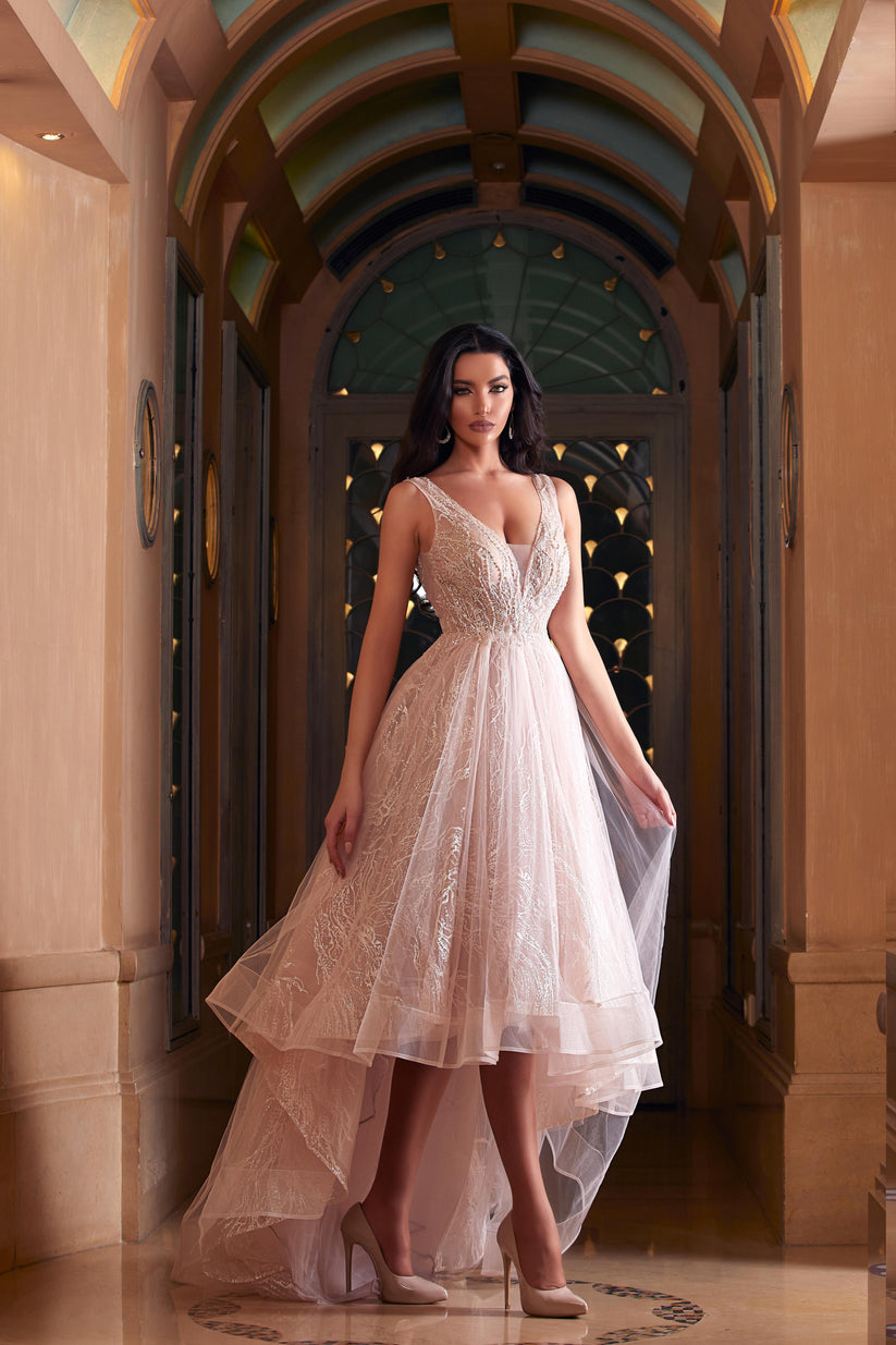 Modessa Couture M20280 High Low Formal Beaded Prom Dress