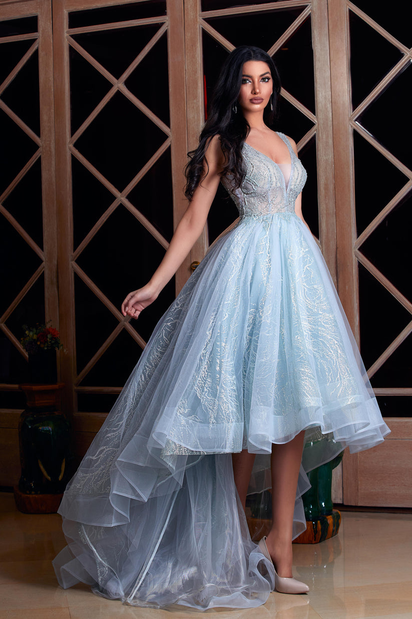 Modessa Couture M20280 High Low Formal Beaded Prom Dress