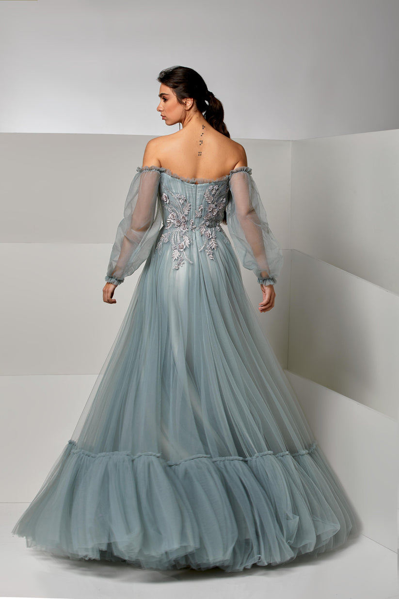 Modessa Couture M20287 Long 3D Formal Beaded A Line Prom Dress