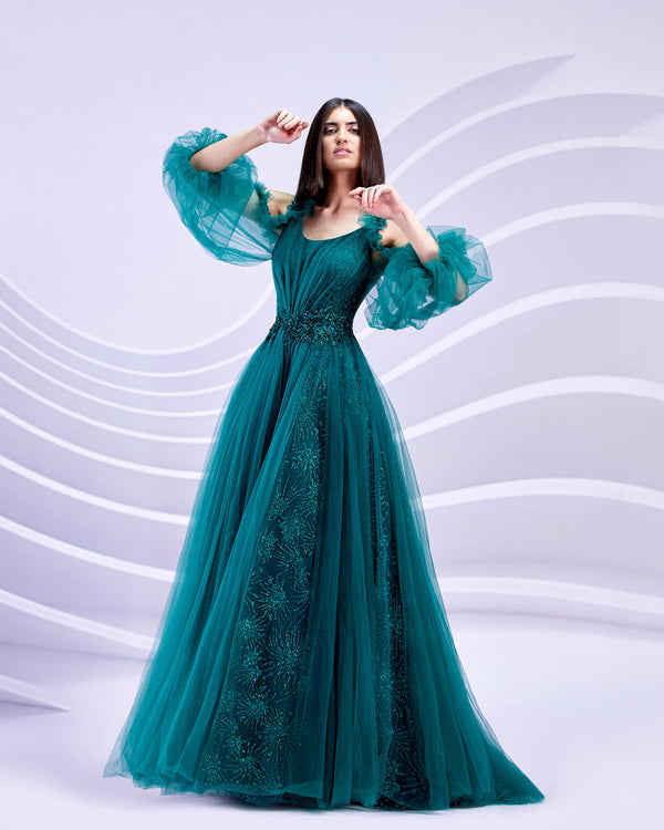 Modessa Couture M20309 Long A Line Formal Prom Floral Dress