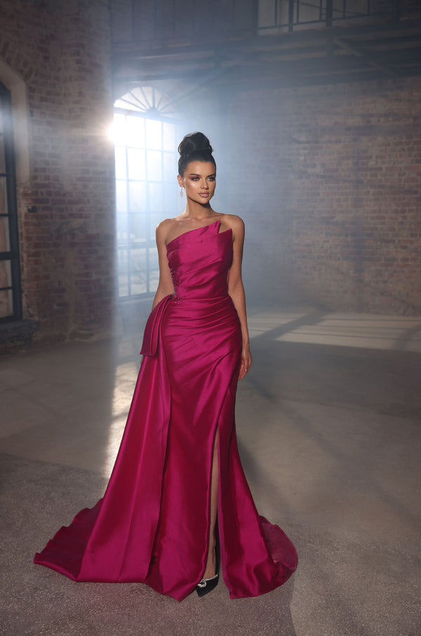 Modessa Couture M20312 Long Formal Slit Pleated Prom Dress