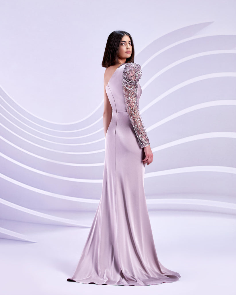 Modessa Couture M20315 Prom Long Slit Formal Lace Pleated Dress