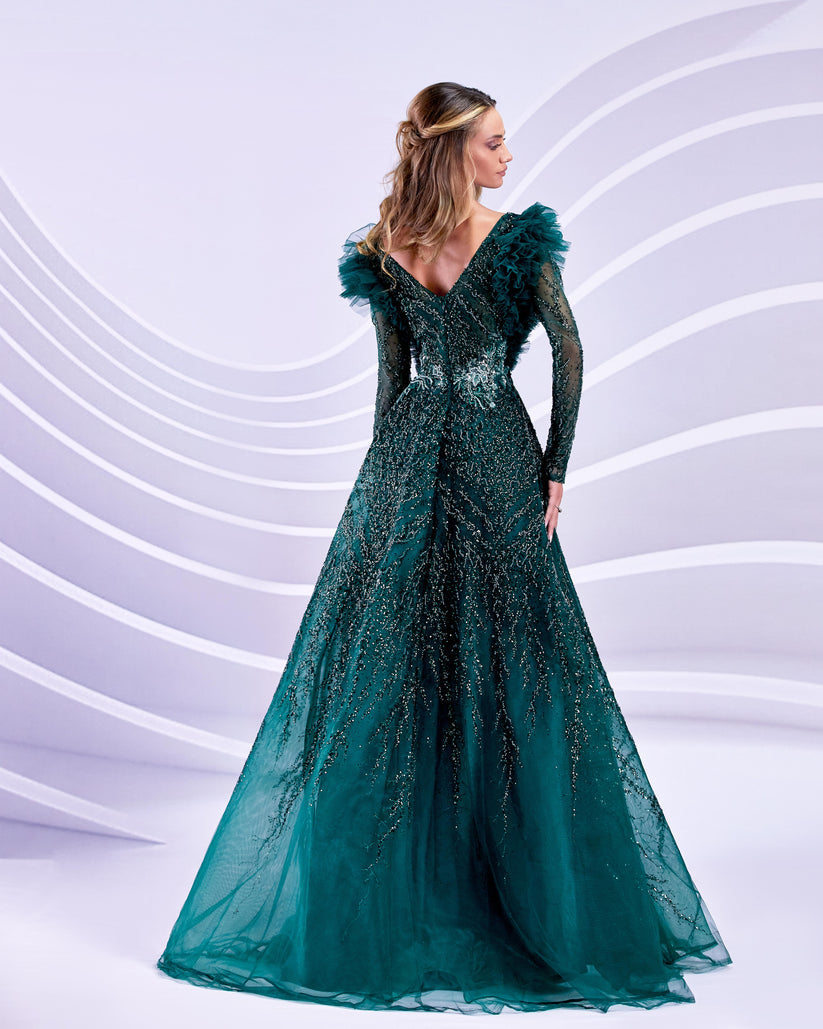 Modessa Couture M20318 Long Puff Formal A Line Evening Dress