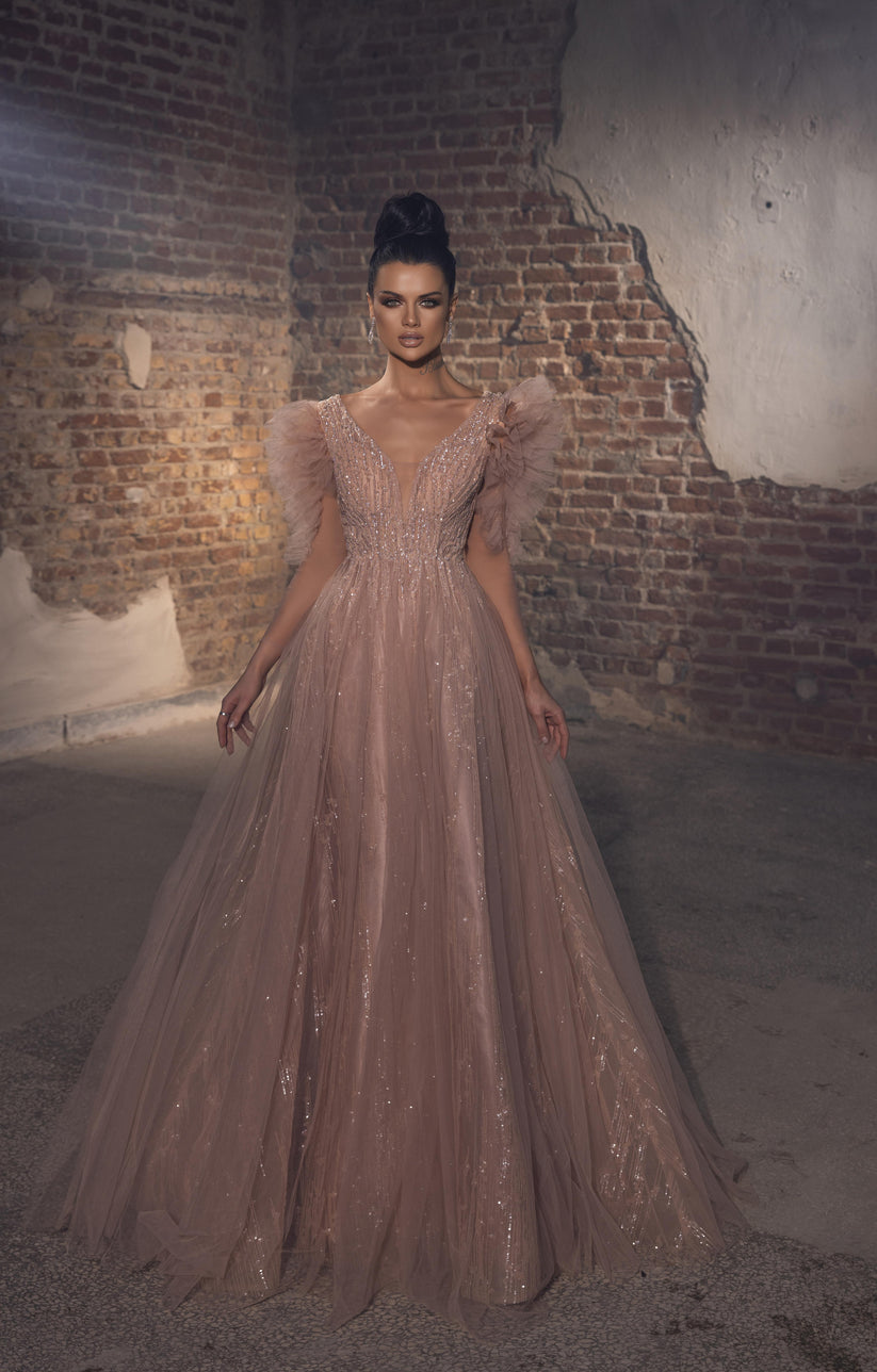 Modessa Couture M20338 A Line Long Formal Prom Floral Dress
