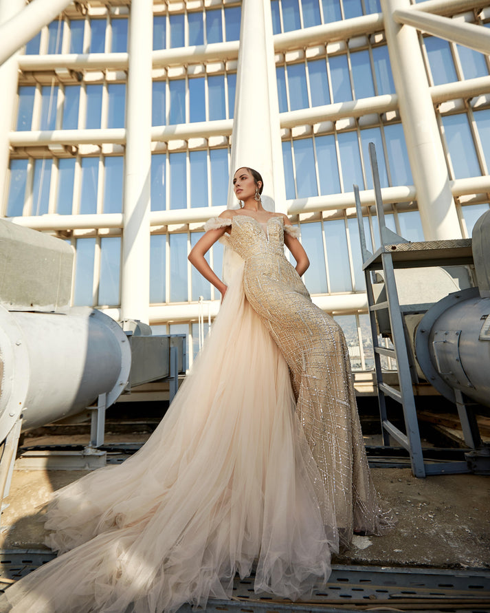 Prom Dresses Long Prom Formal Beaded Evening Dress Beige