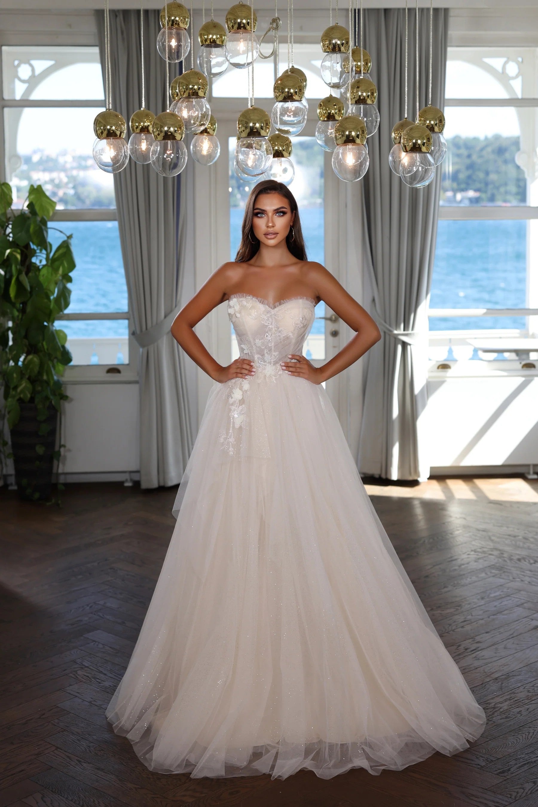Prom Dresses Long Formal Ball Gown Beaded Prom Dress Beige Gold
