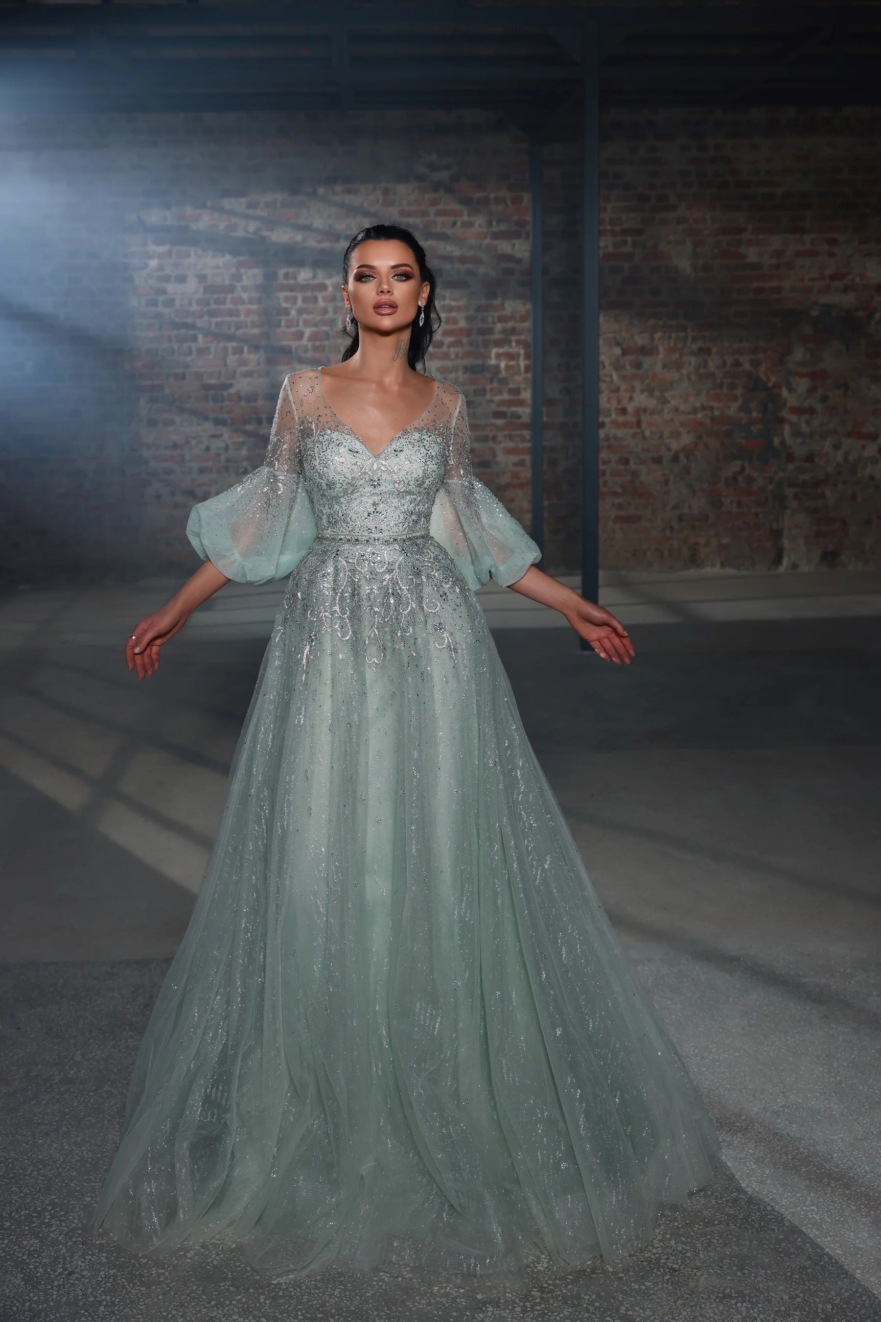 Modessa Couture M20353 A Line Beaded Long Formal Prom Dress