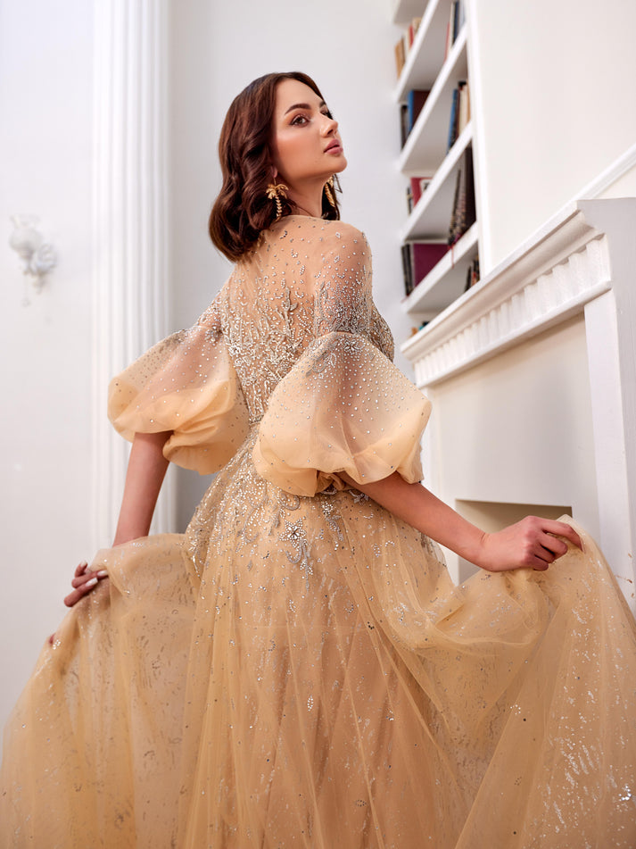 Prom Dresses A Line Beaded Long Formal Prom Dress  Peach