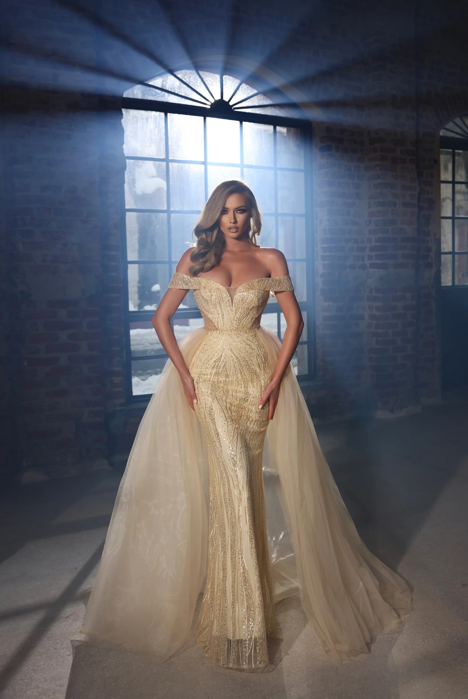 Prom Dresses Long Formal Beaded Overskirt Prom Dress Gold