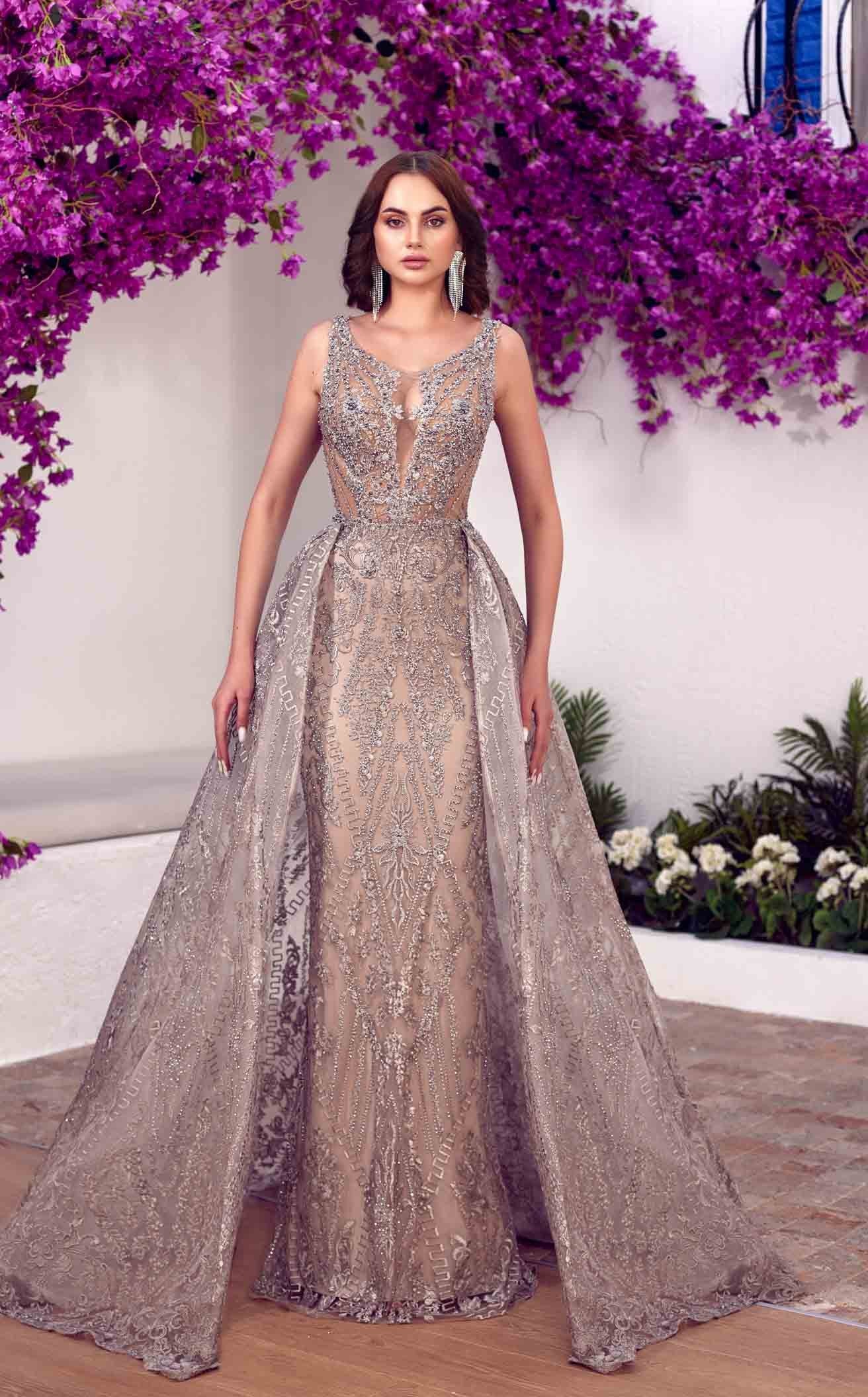 Formal Dresses Long Formal Evening Overskirt Prom Dress Greige