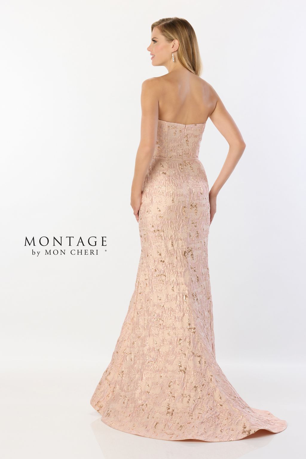 Montage M2225 Ruffle Detail Long Formal Mermaid Gown Metallic Evening Dress