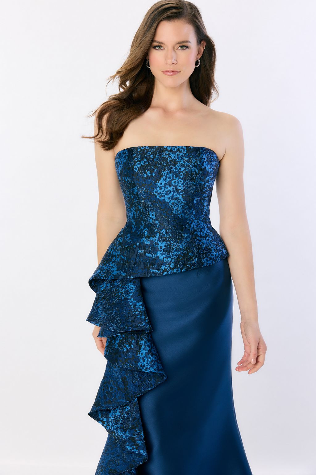 Montage M2228 Long Mermaid Gown Peplum Ruffle Formal Evening Dress