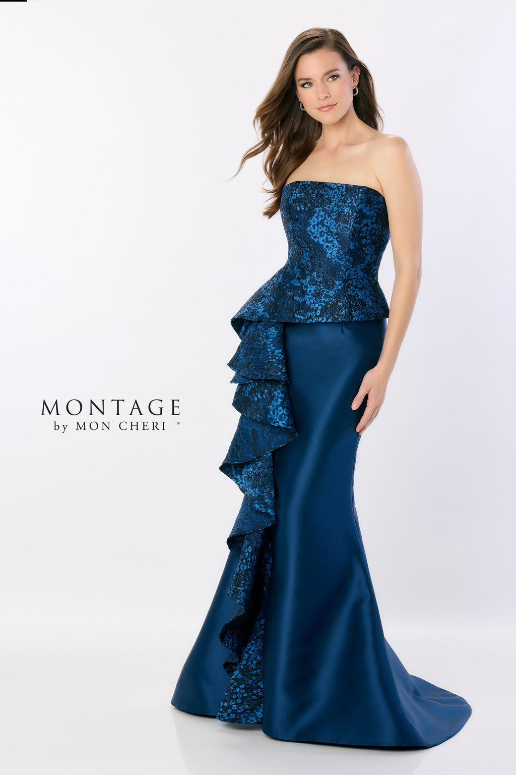 Pretty Sheath Strapless Ruffles Evening Dress Navy Blue Party Prom Dress cc2115 main image 1