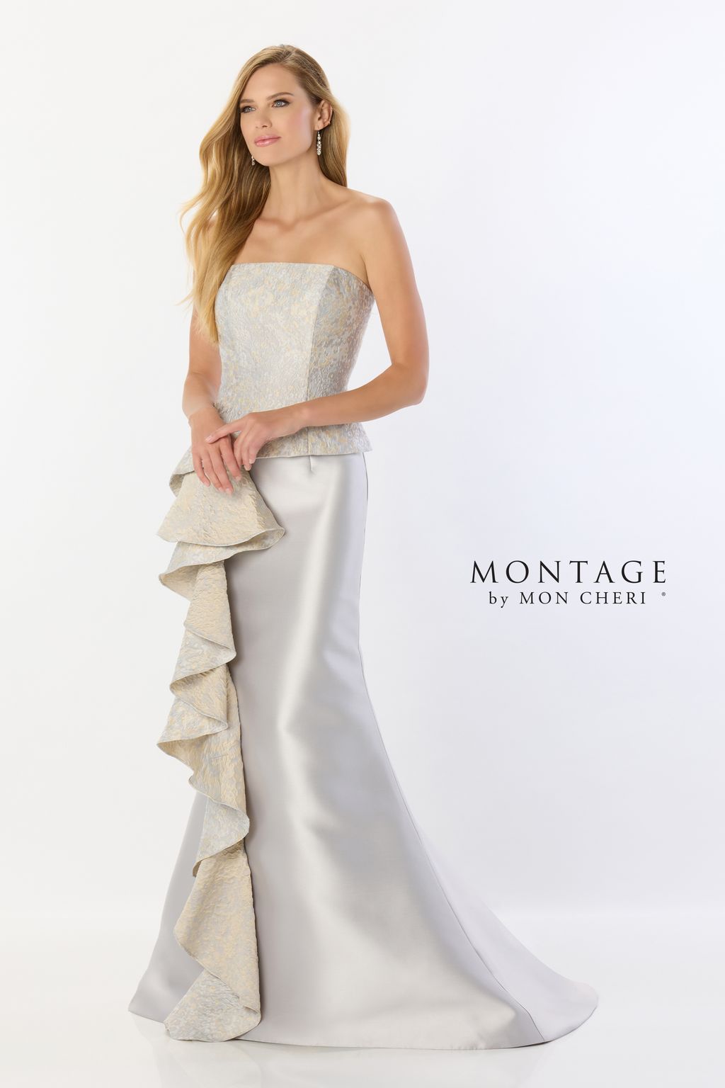 Montage M2228 Long Mermaid Gown Peplum Ruffle Formal Evening Dress