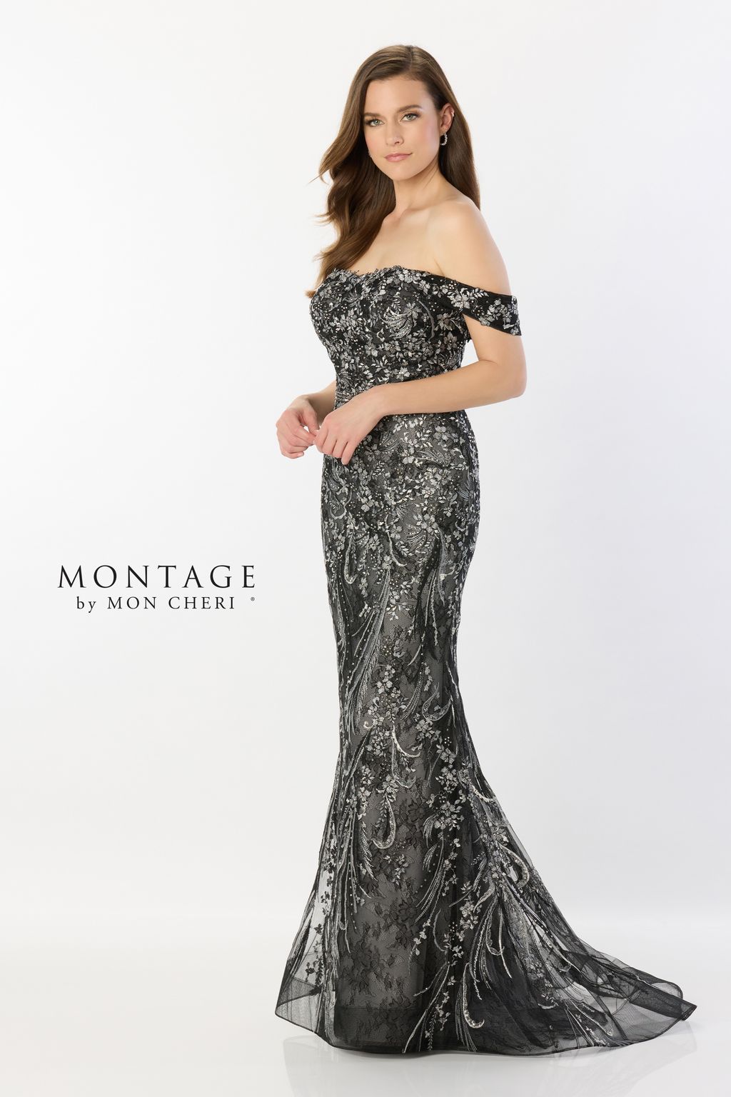 Montage M2230 Long Lace Mermaid Beaded Belt Formal Dress - Black / 6 Montage M2230 Long Lace Mermaid Beaded Belt Formal Dress - Black / 6