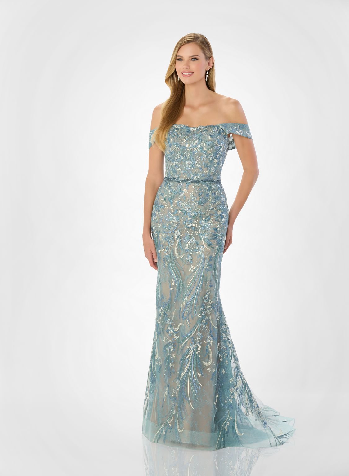 Montage M2230 Long Lace Mermaid Beaded Belt Formal Dress