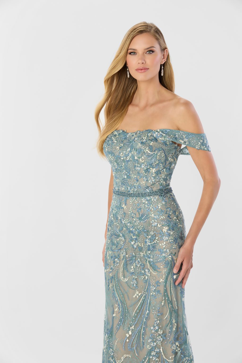 Montage M2230 Long Lace Mermaid Beaded Belt Formal Dress