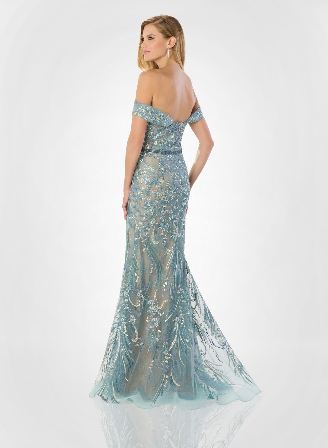 Montage M2230 Long Lace Mermaid Beaded Belt Formal Dress