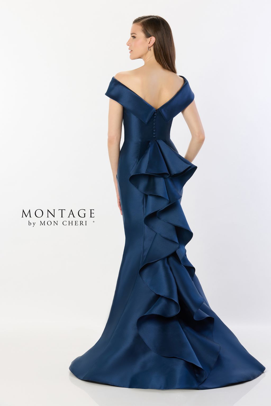 Navy Blue Montage M2237 Long Formal Ruffle Evening Dress for $585.0