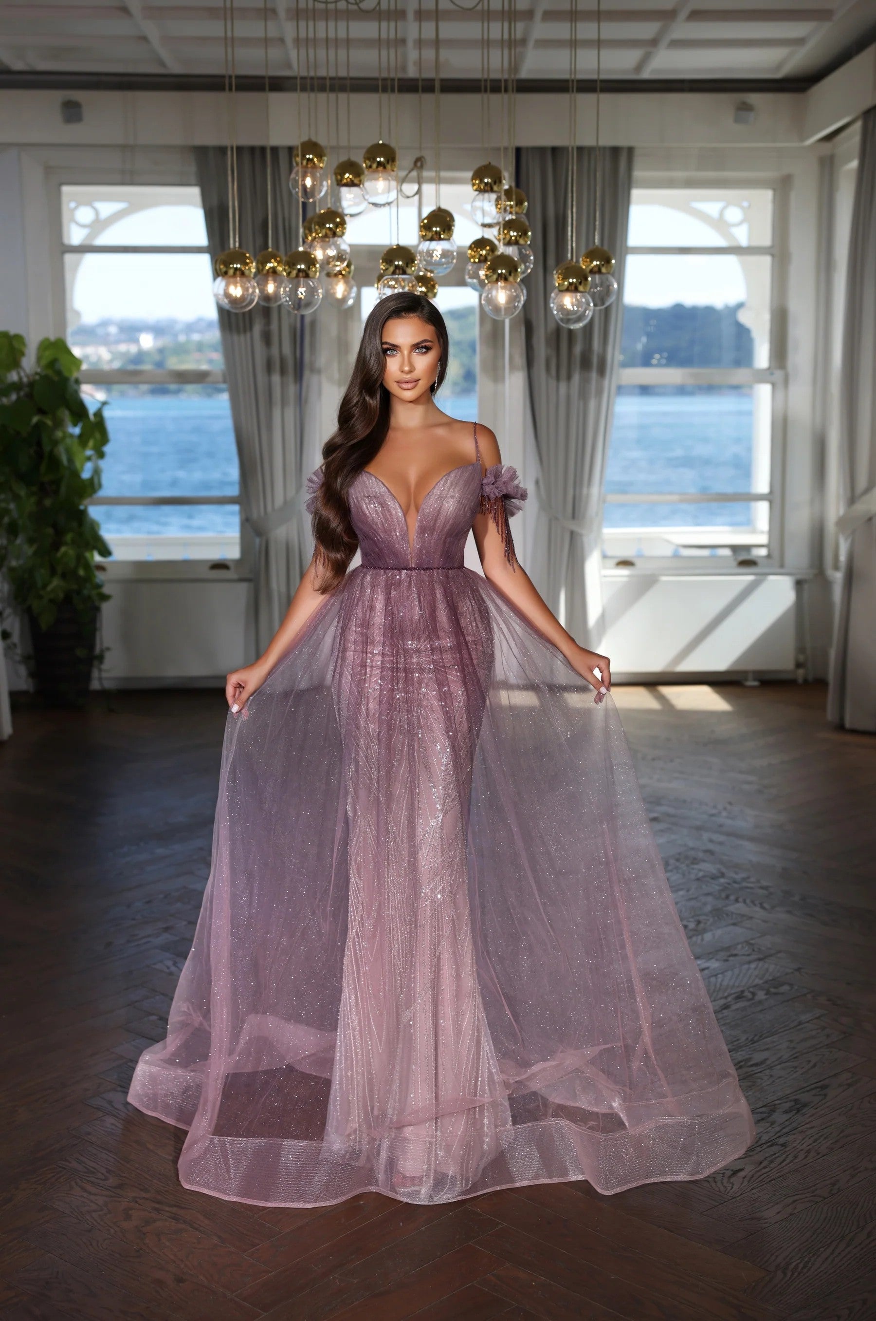 Prom  Dresses A Line Long Formal Sequin Prom Dress Purple