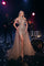 Prom DressesLong Formal Beaded Capelet Overskirt Prom Dress Gold