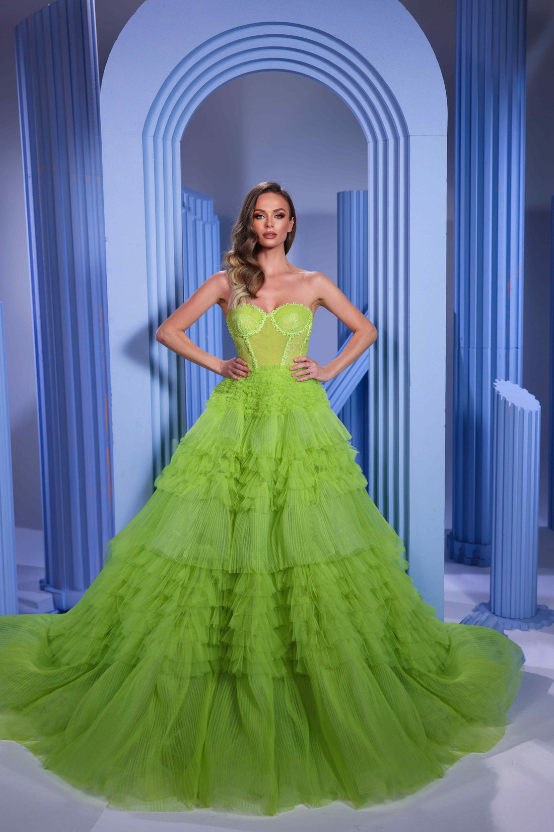 Modessa Couture M23534 Prom Long Ball Gown Layered Prom Dress