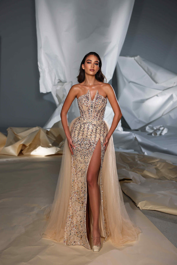Modessa Couture M24609 Beaded Slit Formal Long Overskirt Prom Dress