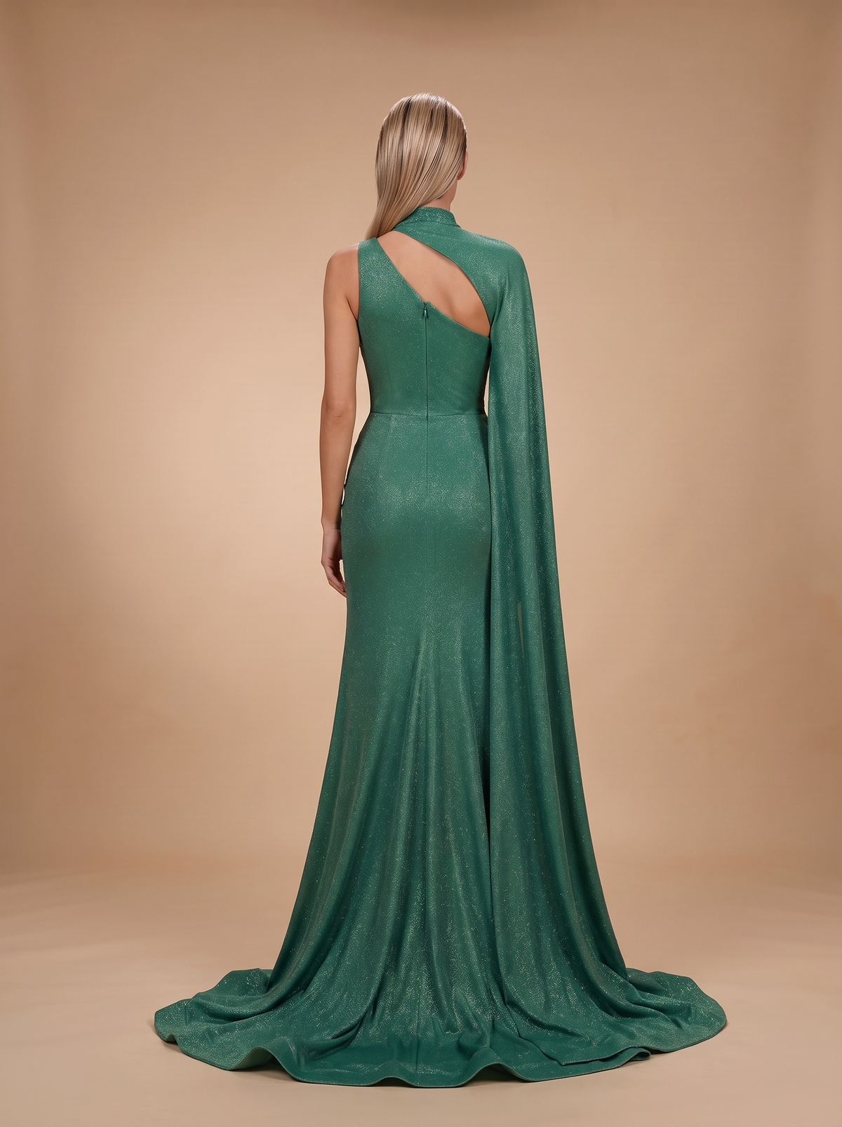 Modessa Couture M24616 Prom Fitted Slit Long Formal Pleated Cape Dress