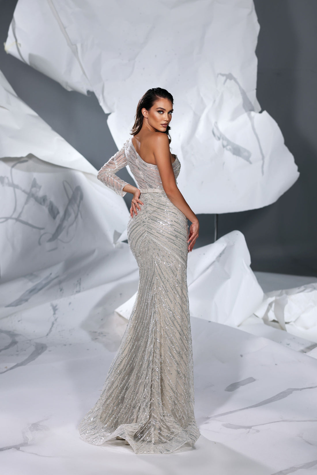 Modessa Couture M24623 Long Beaded Formal Fitted Slit Prom Dress