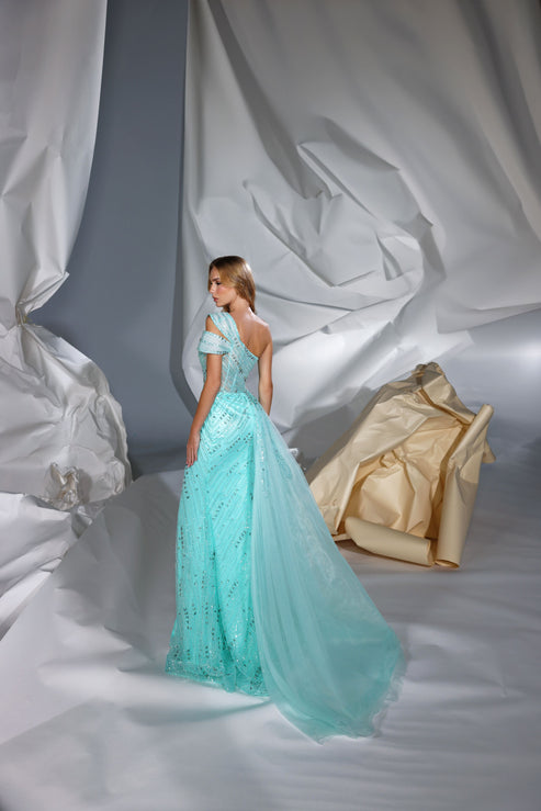 Modessa Couture M24628 Beaded Slit Long Formal Overskirt Prom Dress