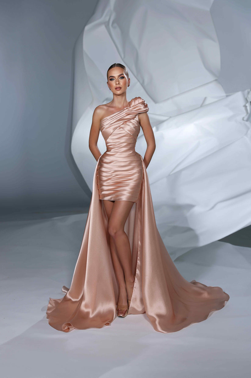 Prom Dresses Pleated High Low Formal Prom Dress Pink