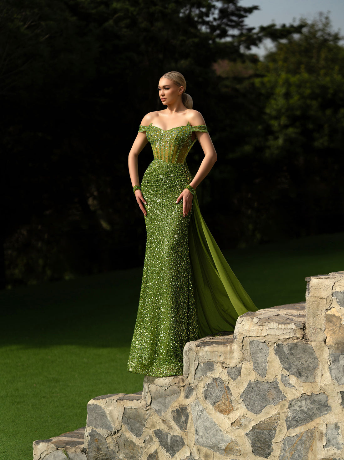 Modessa Couture M24651 Prom Corset Mermaid Long Formal Cape Dress