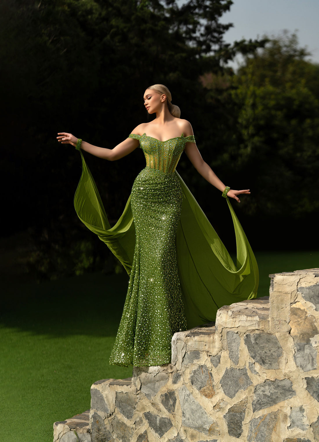 Modessa Couture M24651 Prom Corset Mermaid Long Formal Cape Dress