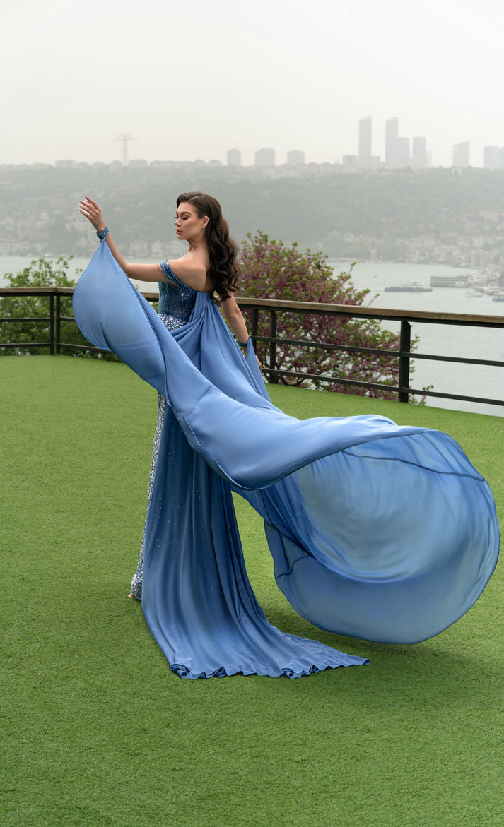 Modessa Couture M24651 Prom Corset Mermaid Long Formal Cape Dress