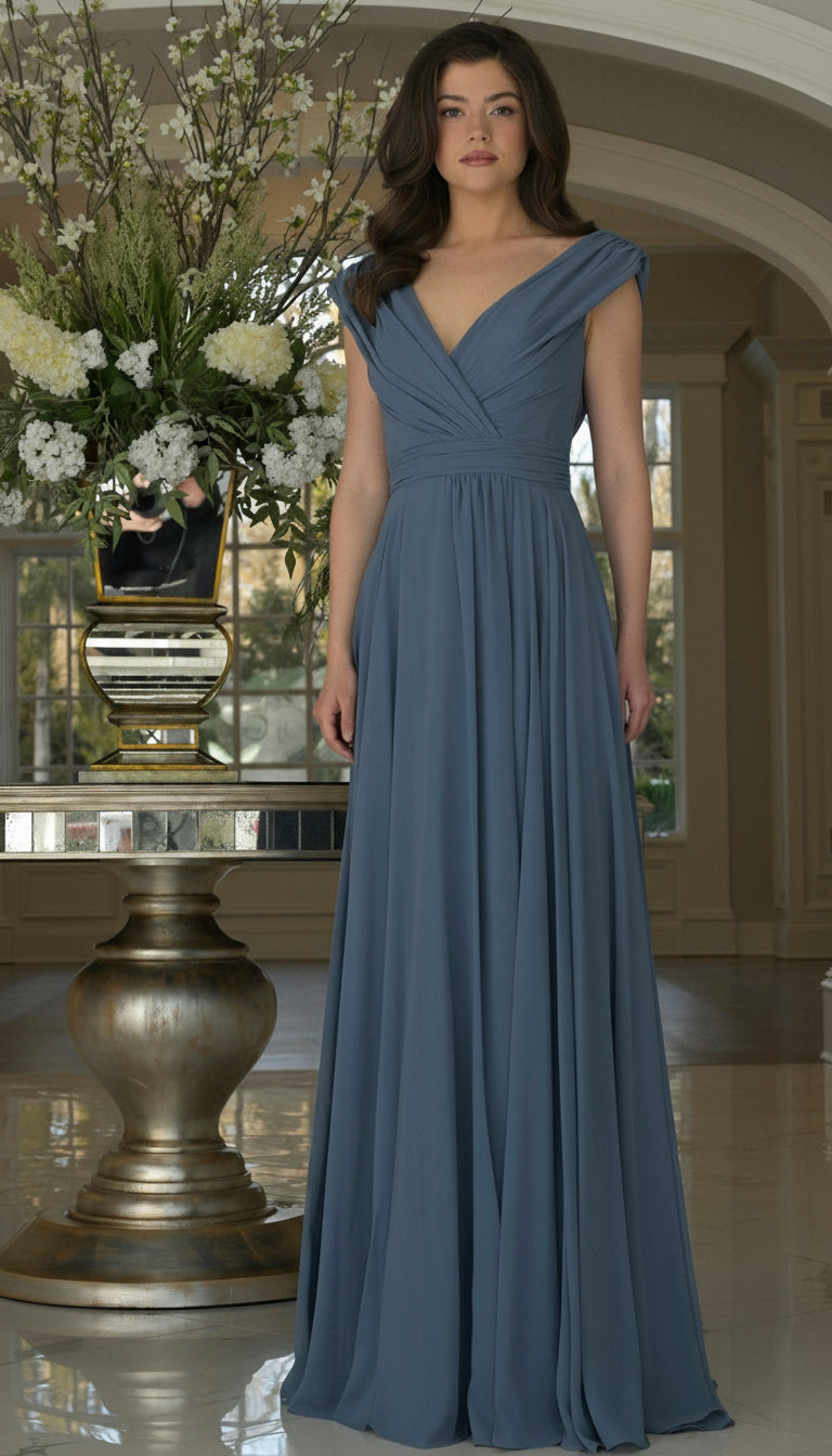 Marsoni Mother of the Bride Long Formal Dress 251 - The Dress Outlet Slate Blue