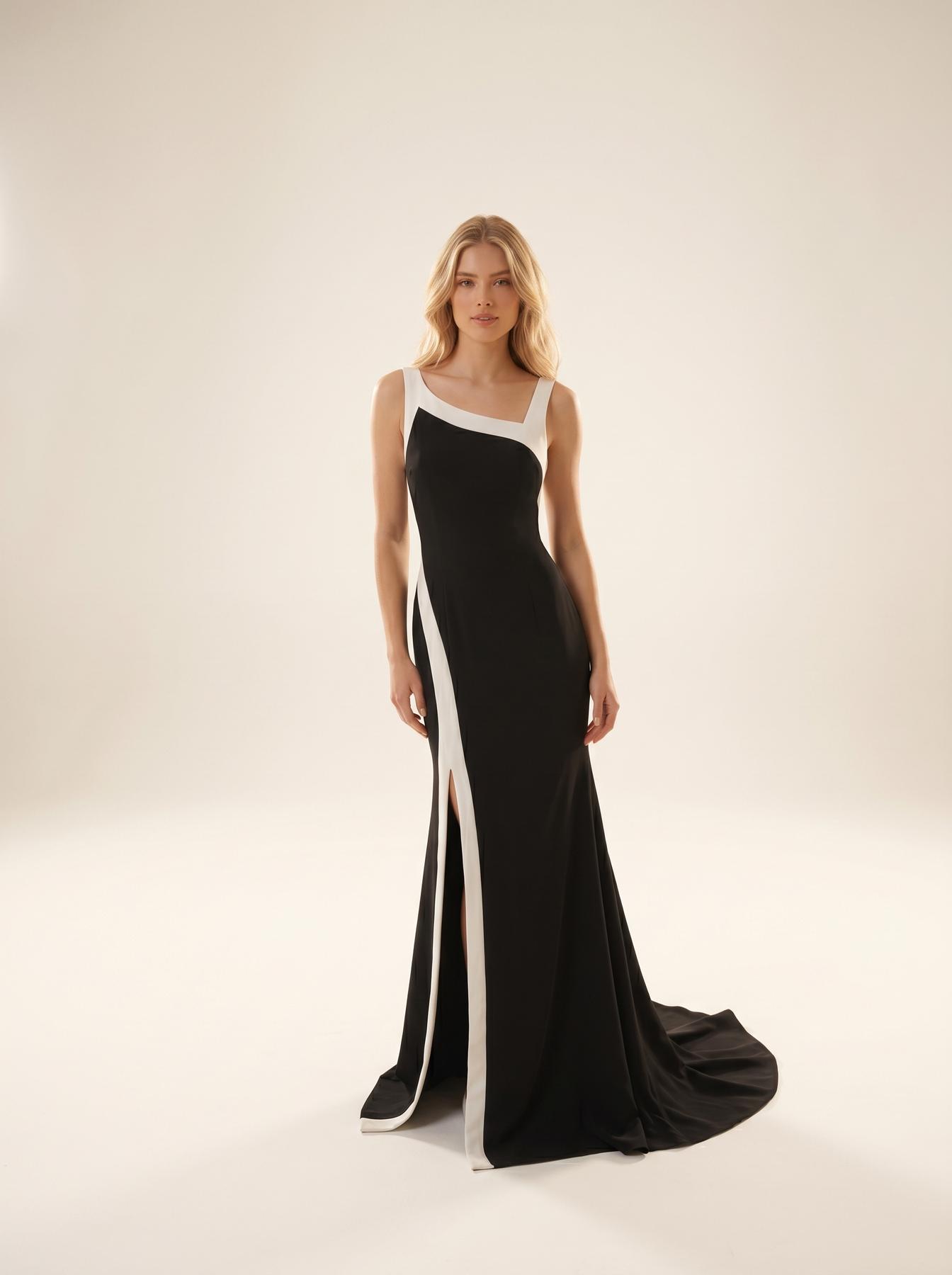 Square Neckline Floor-Length Crepe Formal Sheath/Column Modessa Couture 26704