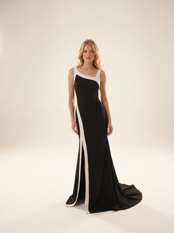 Square Neckline Floor-Length Crepe Formal Sheath Column Modessa Couture 26704