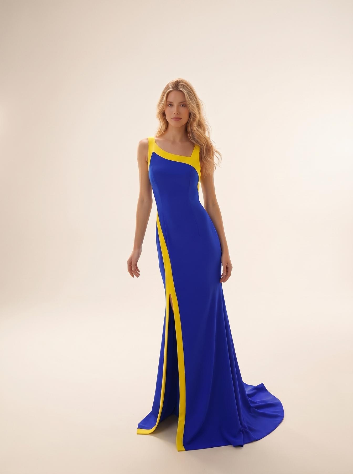 Square Neckline Floor-Length Crepe Formal Sheath/Column Modessa Couture 26704