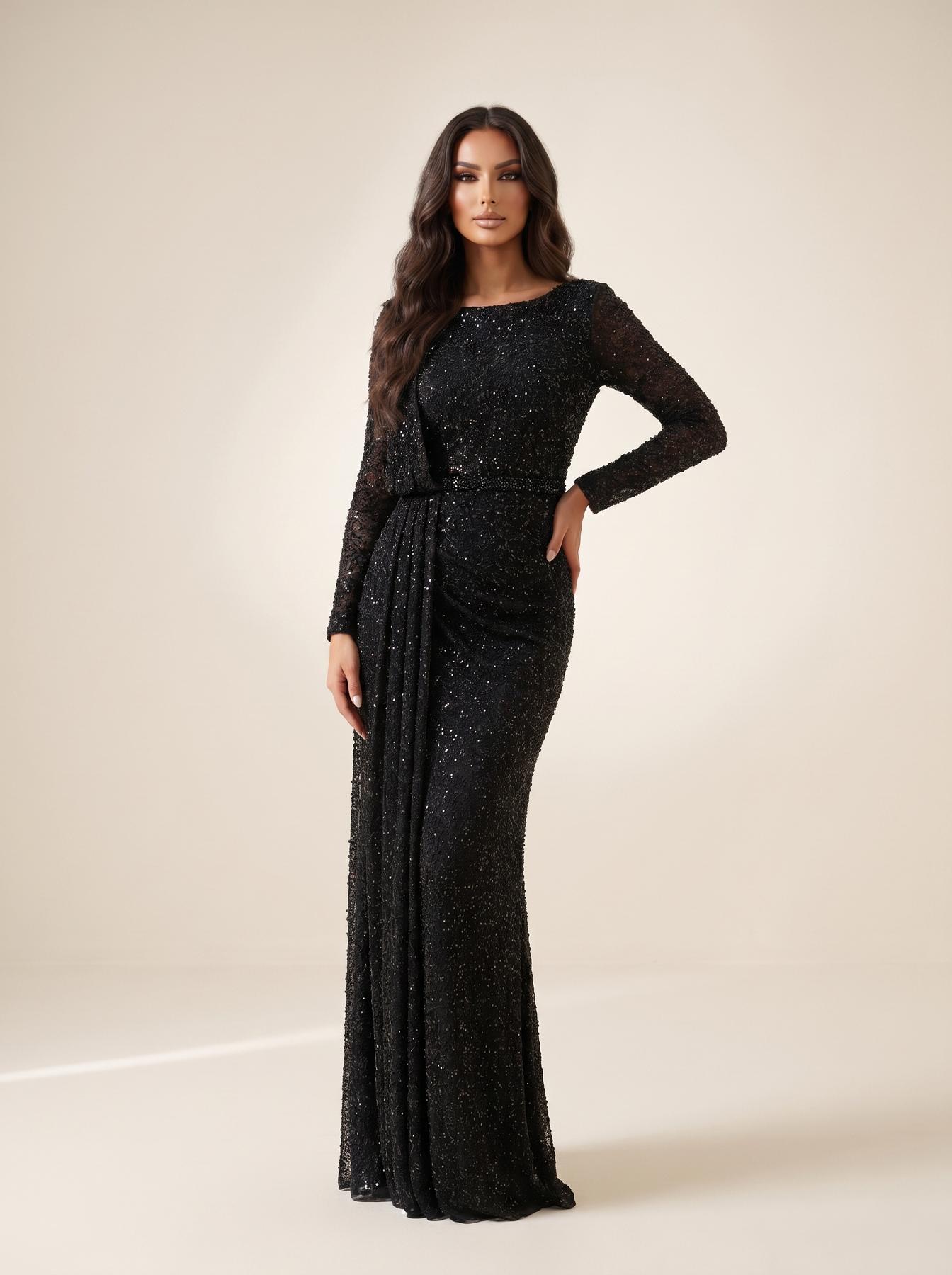 Bateau Floor-Length Sequin Formal Sheath/Column Modessa Couture 26712