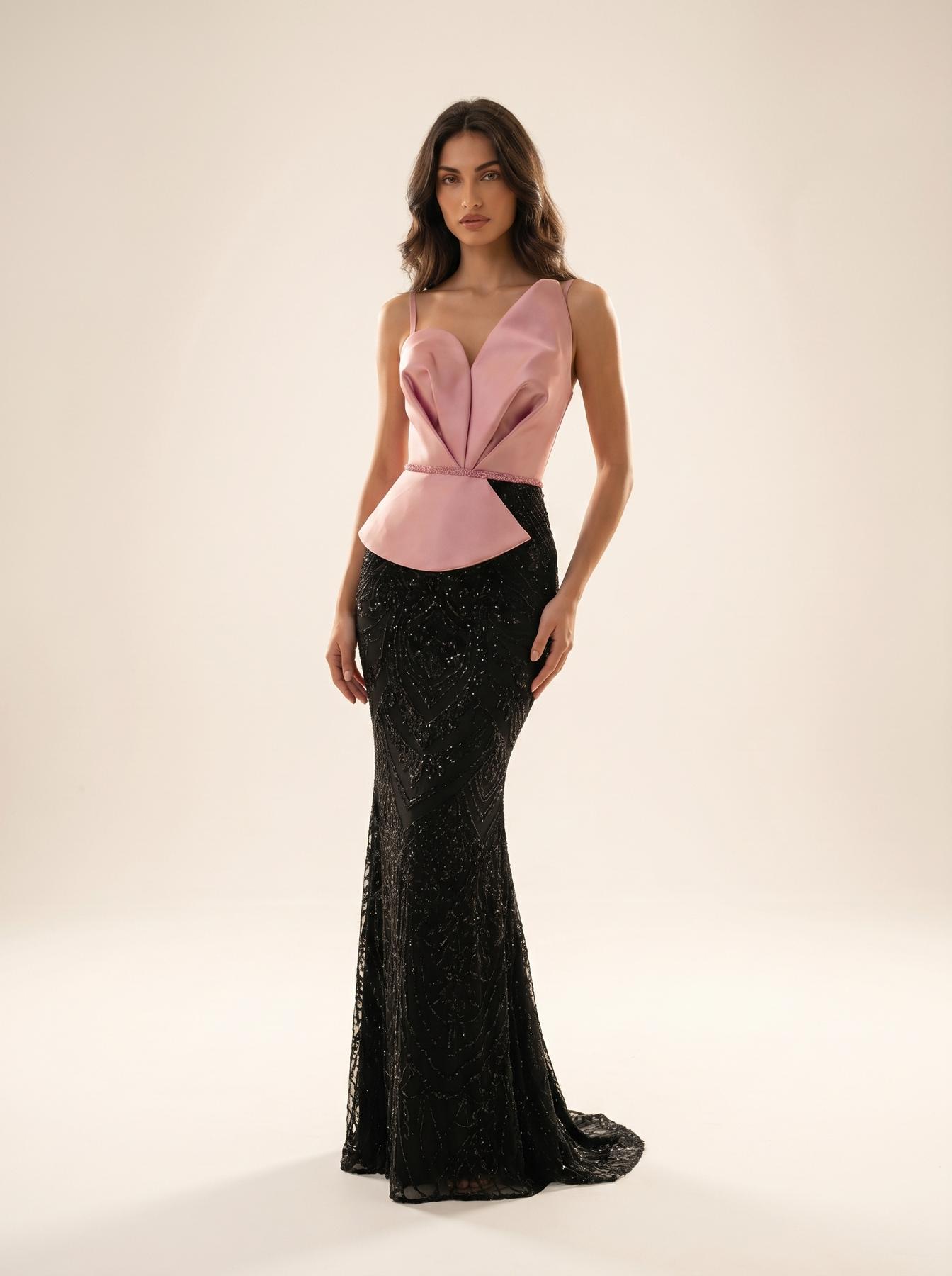 V-Neck Floor-Length Satin Formal Mermaid/Trumpet Modessa Couture 26714