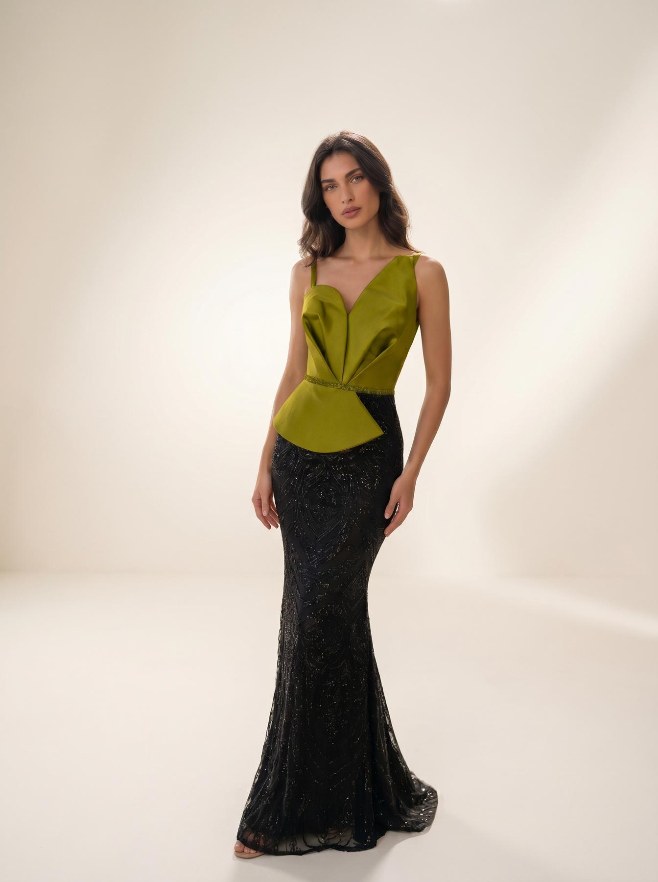 V-Neck Floor-Length Satin Formal Mermaid/Trumpet Modessa Couture 26714