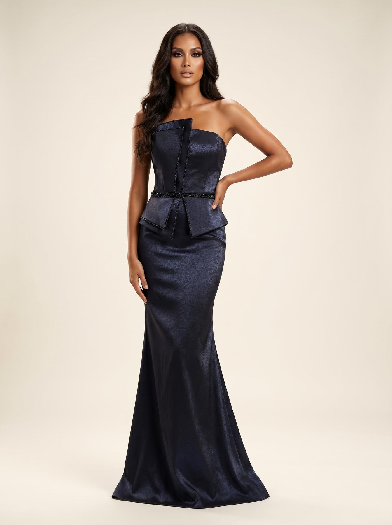 Strapless Straight Neck Floor-Length Satin Formal Mermaid Modessa Couture 26716